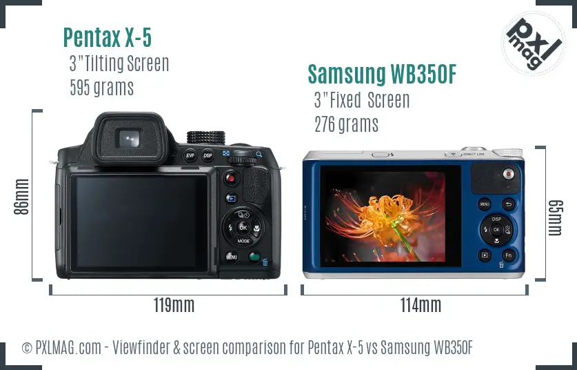 Pentax X-5 vs Samsung WB350F Screen and Viewfinder comparison