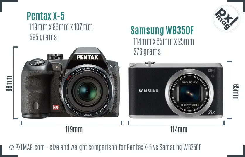 Pentax X-5 vs Samsung WB350F size comparison