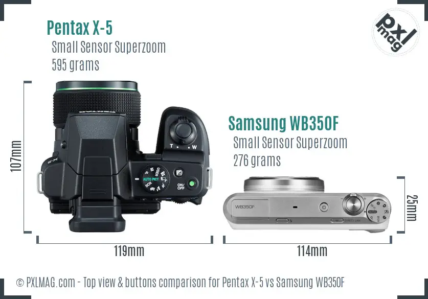 Pentax X-5 vs Samsung WB350F top view buttons comparison