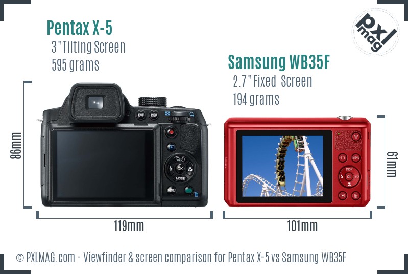 Pentax X-5 vs Samsung WB35F Screen and Viewfinder comparison