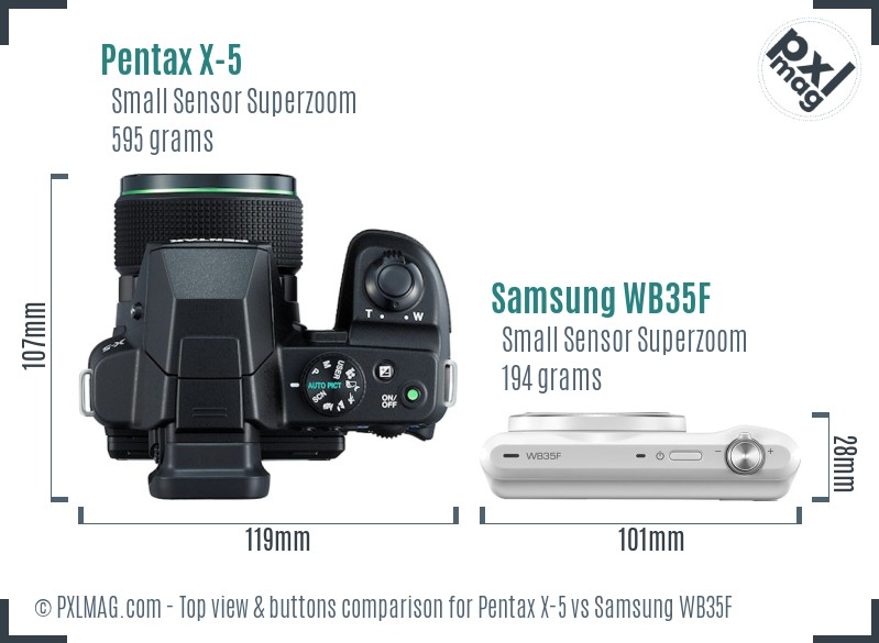 Pentax X-5 vs Samsung WB35F top view buttons comparison