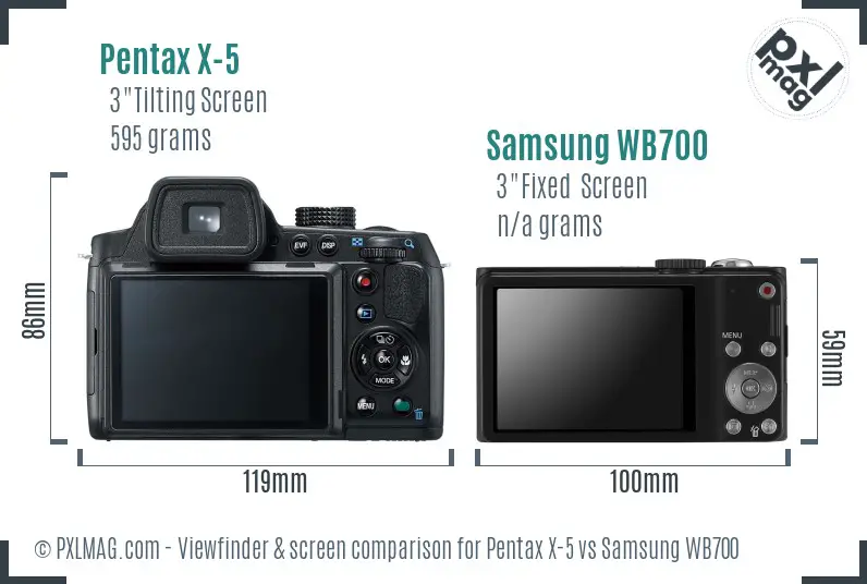 Pentax X-5 vs Samsung WB700 Screen and Viewfinder comparison