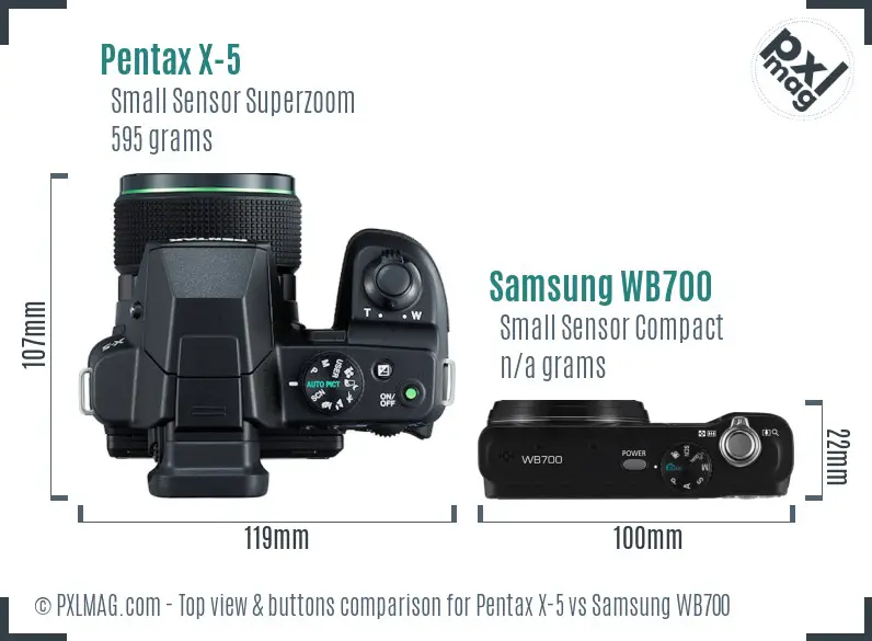 Pentax X-5 vs Samsung WB700 top view buttons comparison