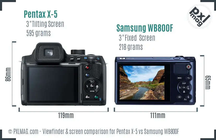 Pentax X-5 vs Samsung WB800F Screen and Viewfinder comparison