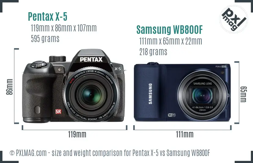 Pentax X-5 vs Samsung WB800F size comparison