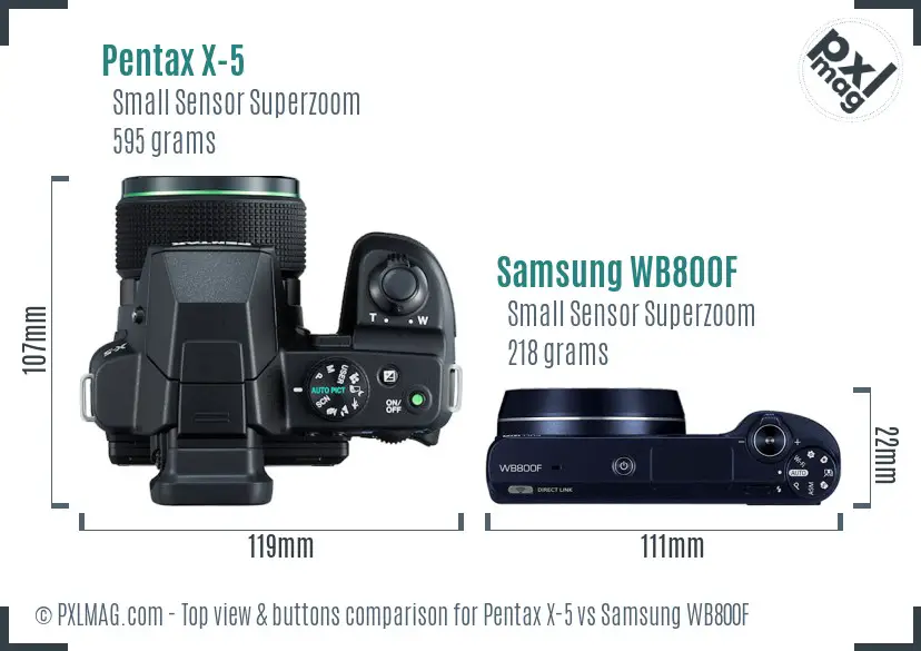 Pentax X-5 vs Samsung WB800F top view buttons comparison