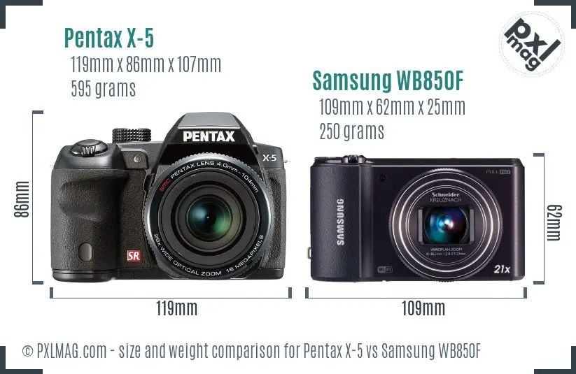 Pentax X-5 vs Samsung WB850F size comparison