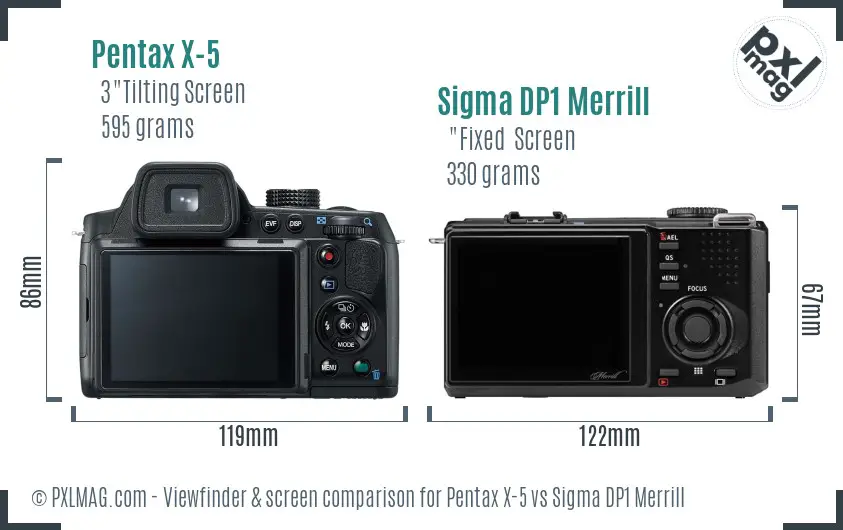 Pentax X-5 vs Sigma DP1 Merrill Screen and Viewfinder comparison