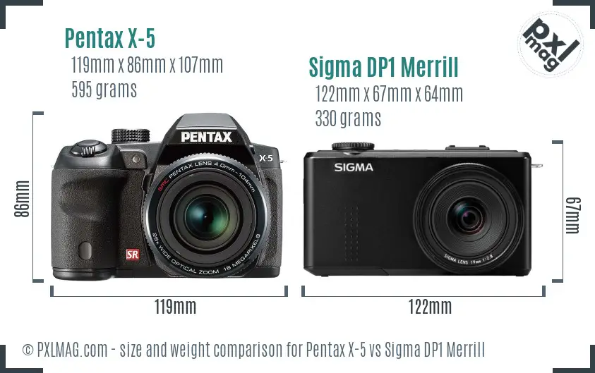 Pentax X-5 vs Sigma DP1 Merrill size comparison