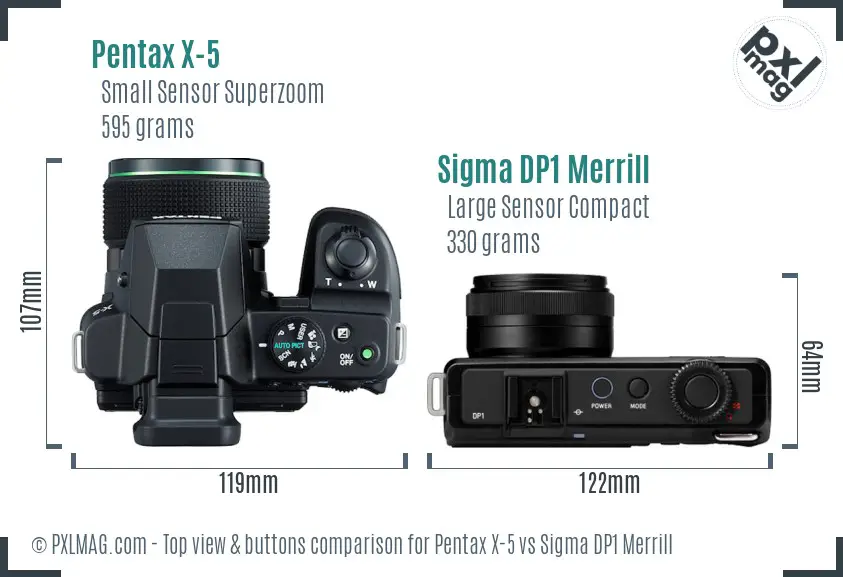 Pentax X-5 vs Sigma DP1 Merrill top view buttons comparison