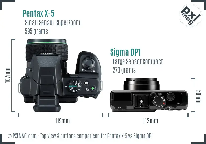 Pentax X-5 vs Sigma DP1 top view buttons comparison