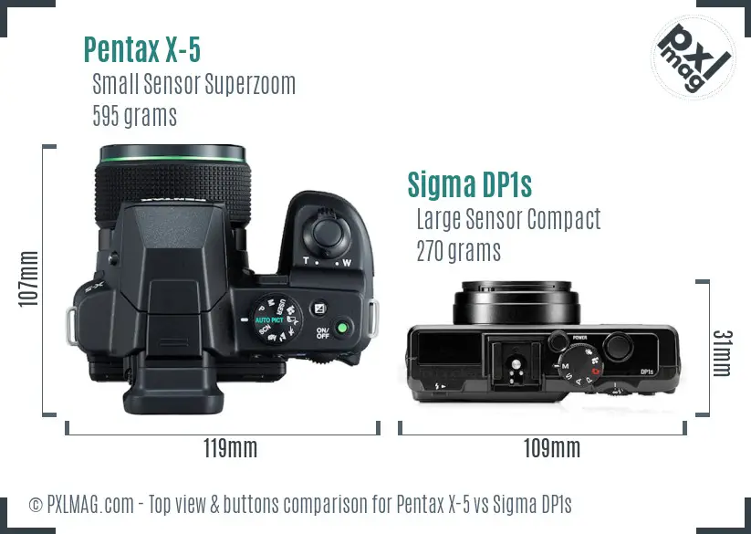 Pentax X-5 vs Sigma DP1s top view buttons comparison