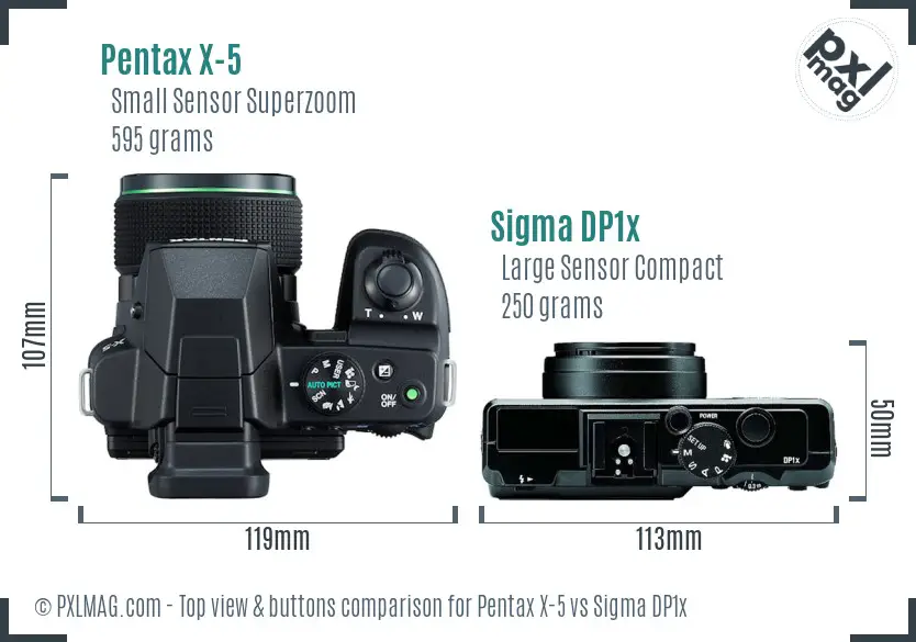 Pentax X-5 vs Sigma DP1x top view buttons comparison