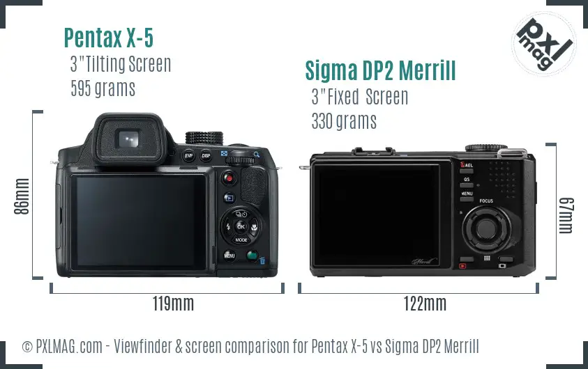 Pentax X-5 vs Sigma DP2 Merrill Screen and Viewfinder comparison