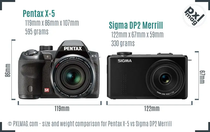 Pentax X-5 vs Sigma DP2 Merrill size comparison