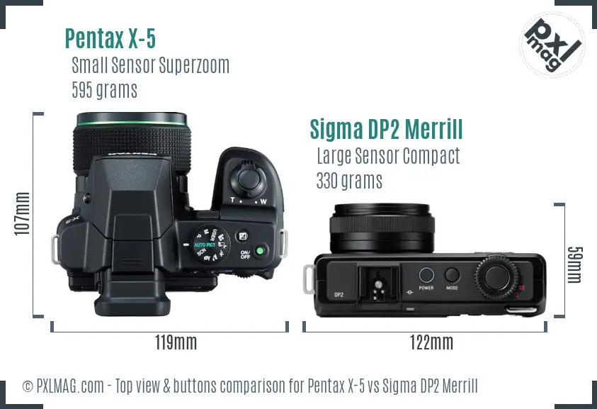 Pentax X-5 vs Sigma DP2 Merrill top view buttons comparison