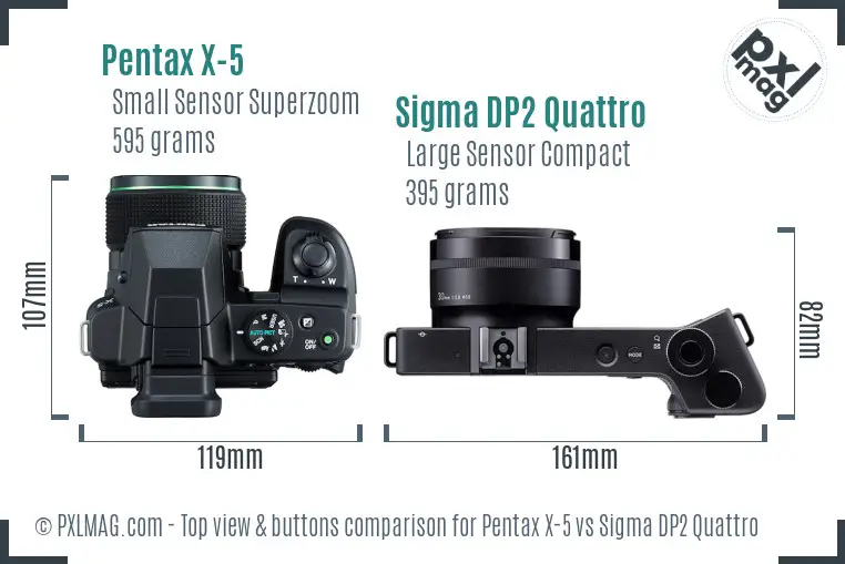 Pentax X-5 vs Sigma DP2 Quattro top view buttons comparison