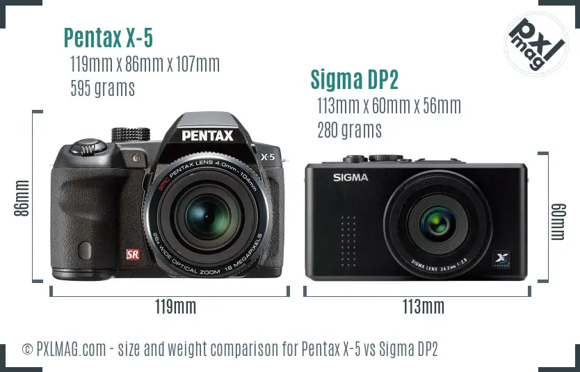 Pentax X-5 vs Sigma DP2 size comparison