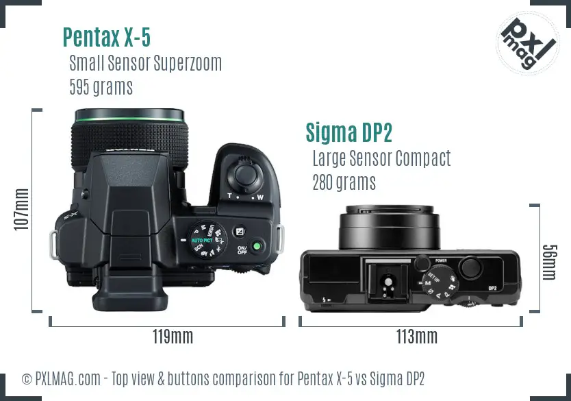 Pentax X-5 vs Sigma DP2 top view buttons comparison