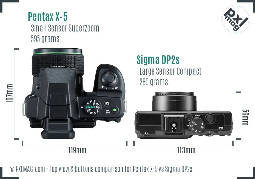 Pentax X-5 vs Sigma DP2s top view buttons comparison