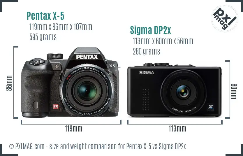 Pentax X-5 vs Sigma DP2x size comparison