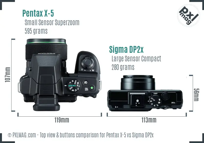 Pentax X-5 vs Sigma DP2x top view buttons comparison