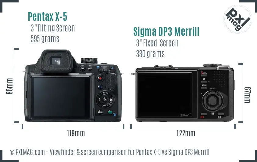 Pentax X-5 vs Sigma DP3 Merrill Screen and Viewfinder comparison