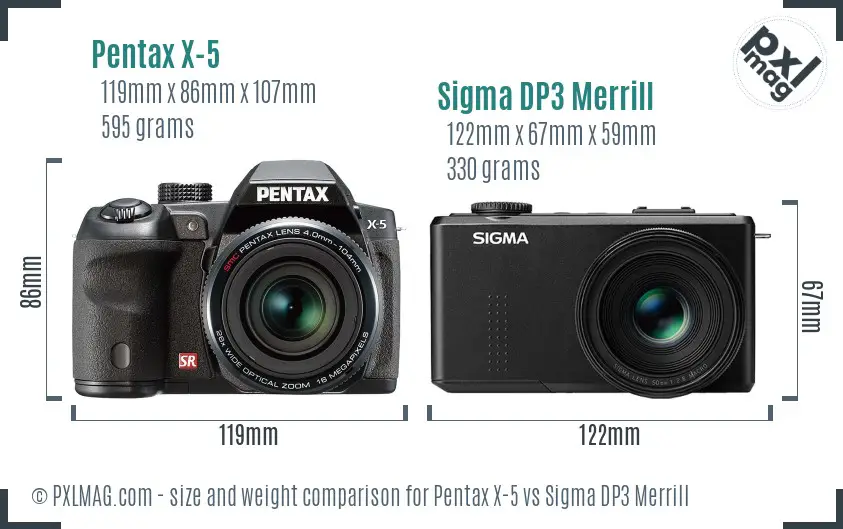 Pentax X-5 vs Sigma DP3 Merrill size comparison