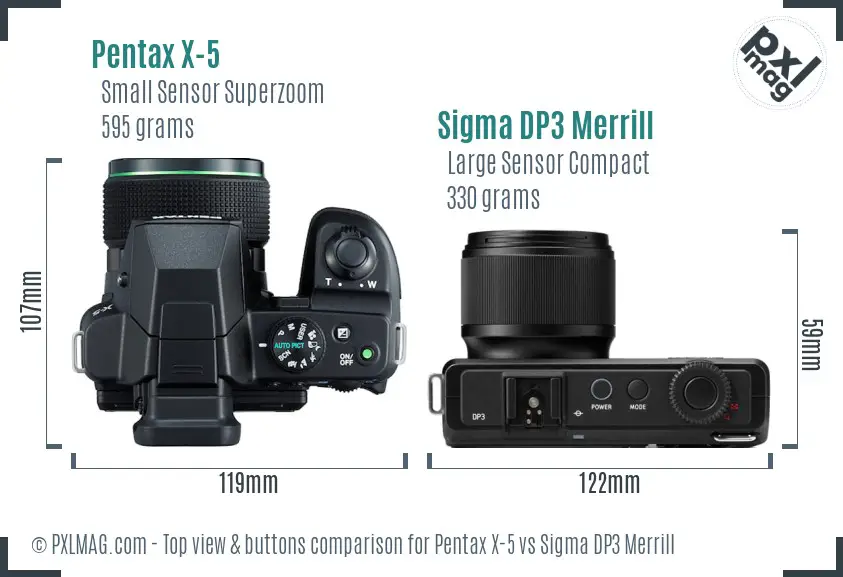 Pentax X-5 vs Sigma DP3 Merrill top view buttons comparison