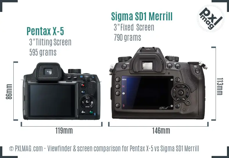 Pentax X-5 vs Sigma SD1 Merrill Screen and Viewfinder comparison
