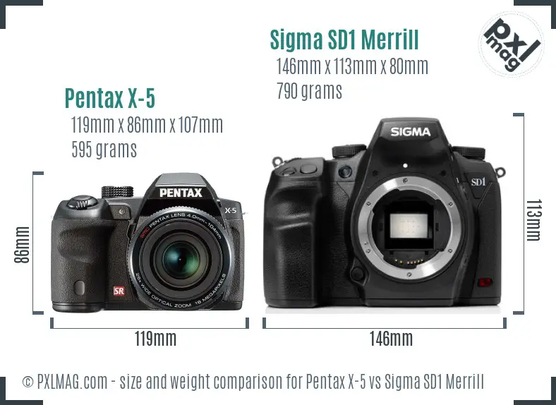 Pentax X-5 vs Sigma SD1 Merrill size comparison