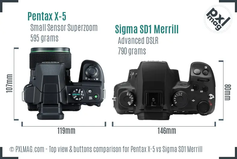 Pentax X-5 vs Sigma SD1 Merrill top view buttons comparison