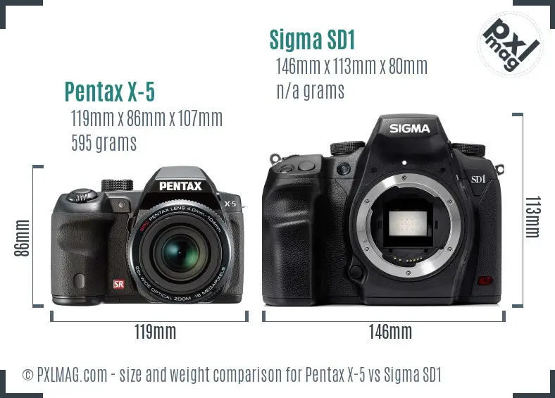Pentax X-5 vs Sigma SD1 size comparison