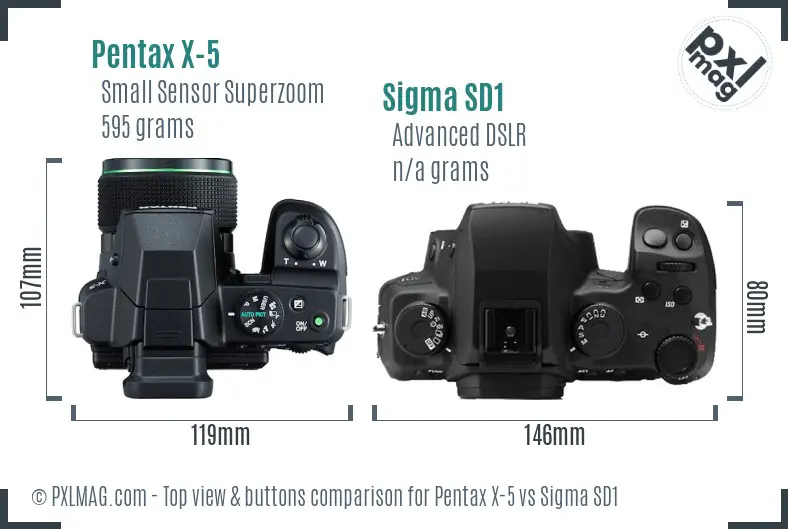 Pentax X-5 vs Sigma SD1 top view buttons comparison