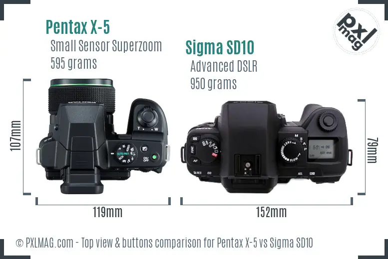 Pentax X-5 vs Sigma SD10 top view buttons comparison