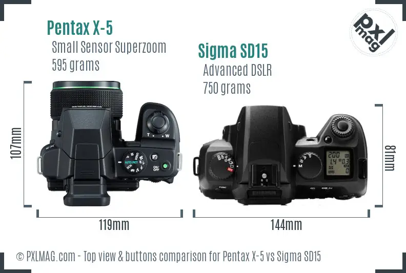 Pentax X-5 vs Sigma SD15 top view buttons comparison