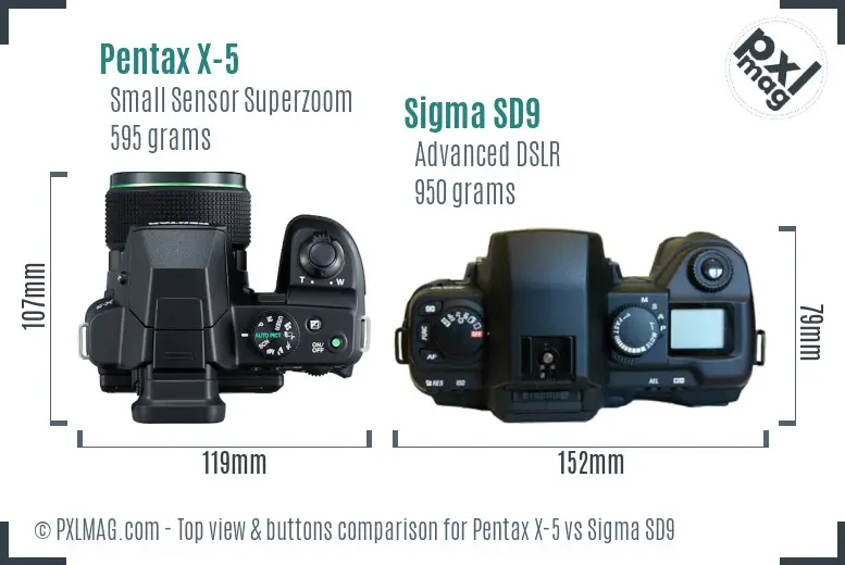 Pentax X-5 vs Sigma SD9 top view buttons comparison