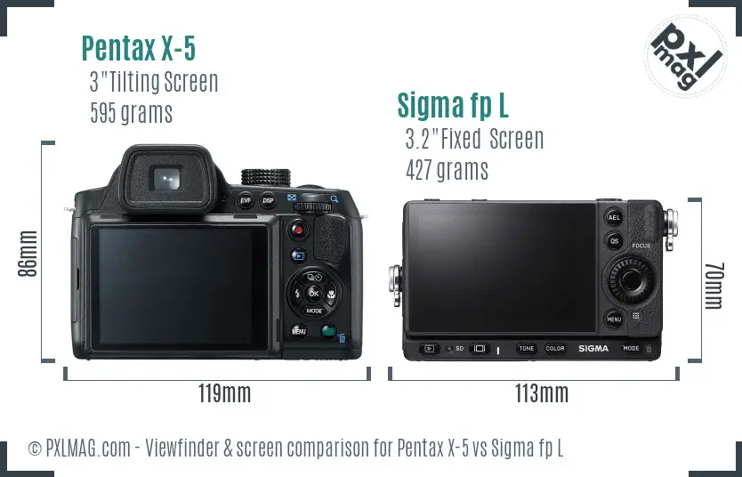 Pentax X-5 vs Sigma fp L Screen and Viewfinder comparison