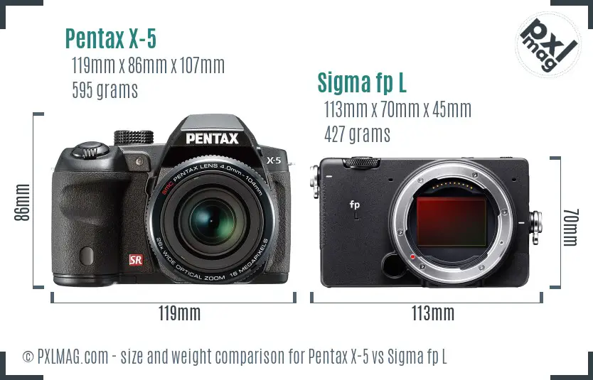 Pentax X-5 vs Sigma fp L size comparison