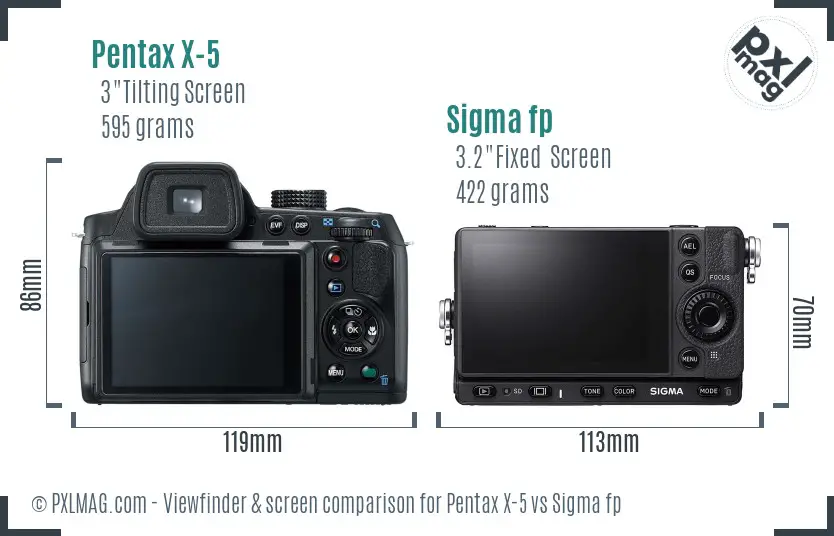 Pentax X-5 vs Sigma fp Screen and Viewfinder comparison
