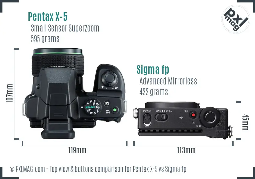 Pentax X-5 vs Sigma fp top view buttons comparison