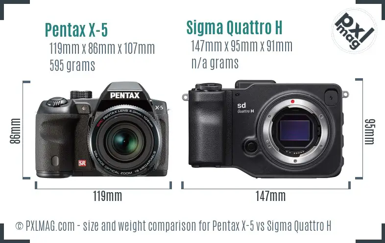Pentax X-5 vs Sigma Quattro H size comparison