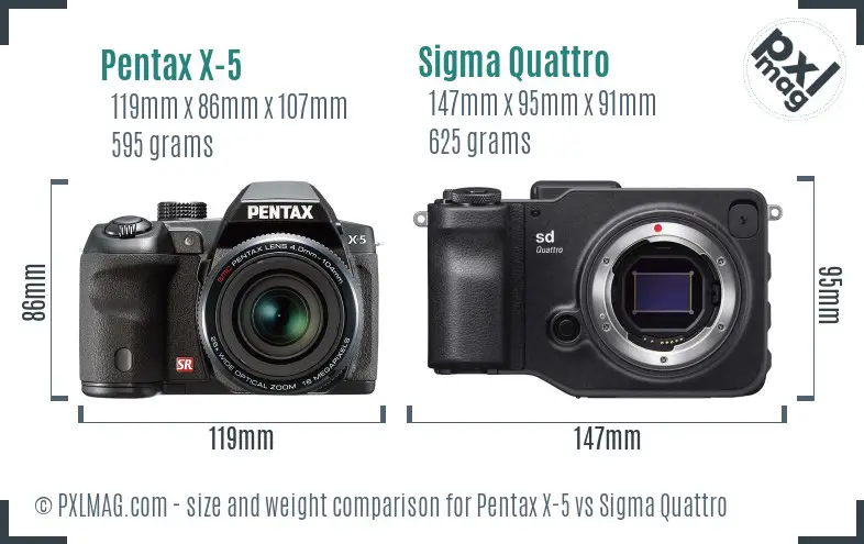 Pentax X-5 vs Sigma Quattro size comparison
