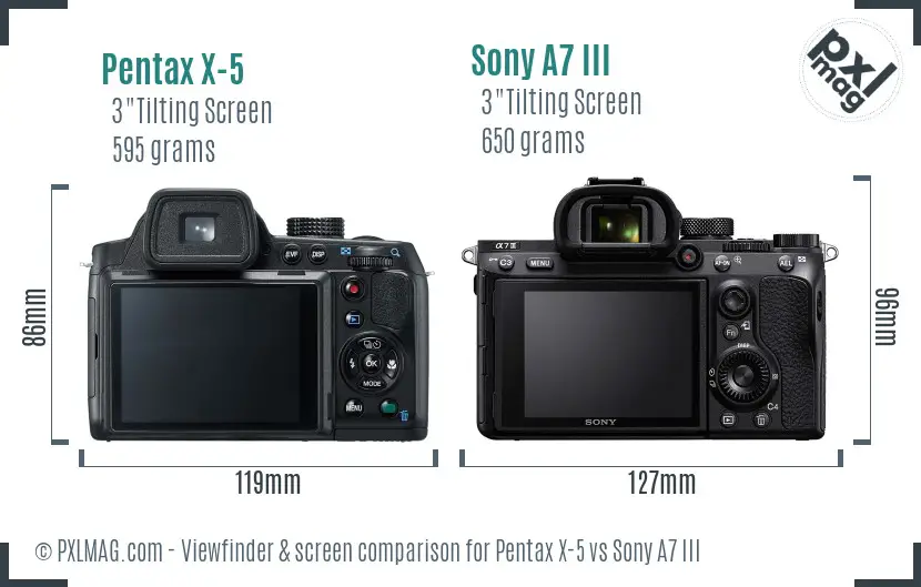 Pentax X-5 vs Sony A7 III Screen and Viewfinder comparison