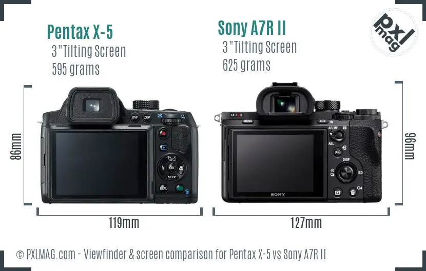 Pentax X-5 vs Sony A7R II Screen and Viewfinder comparison