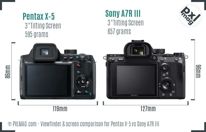 Pentax X-5 vs Sony A7R III Screen and Viewfinder comparison