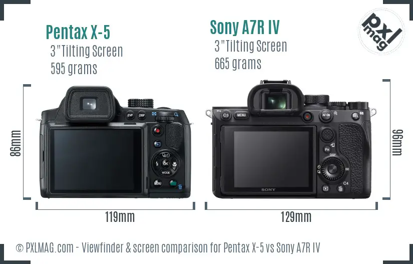 Pentax X-5 vs Sony A7R IV Screen and Viewfinder comparison