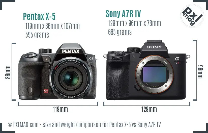 Pentax X-5 vs Sony A7R IV size comparison