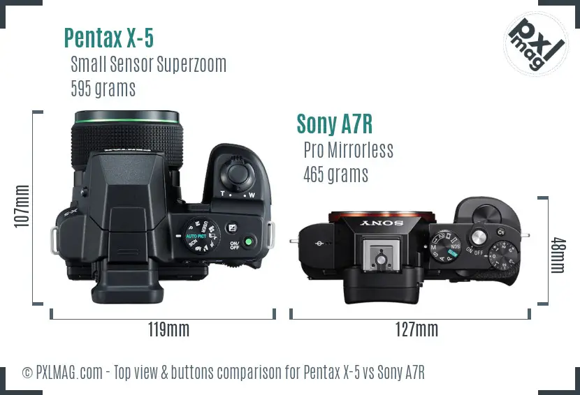 Pentax X-5 vs Sony A7R top view buttons comparison