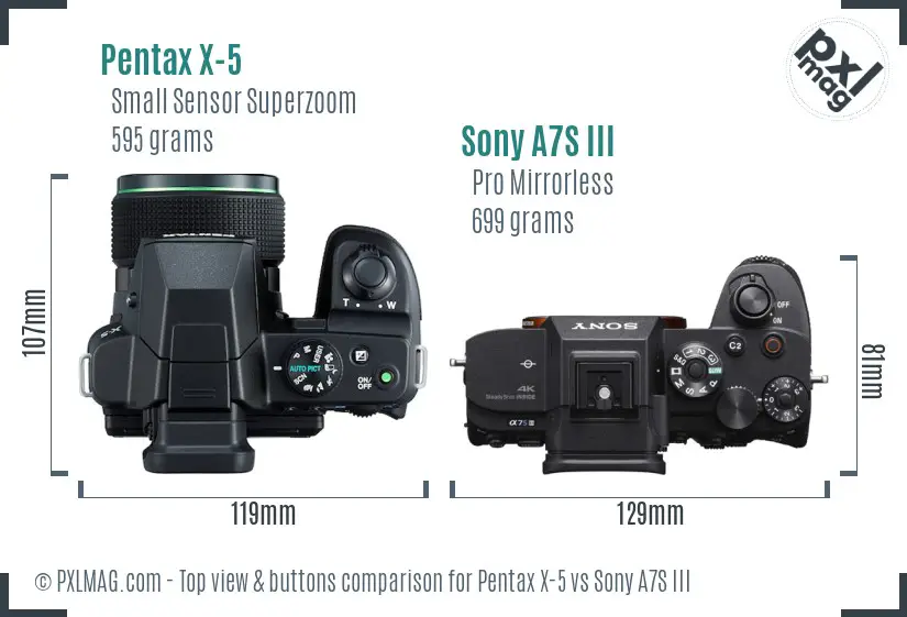 Pentax X-5 vs Sony A7S III top view buttons comparison